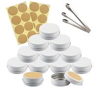TIANZD 50 Pièces 15 ml Vide Rond Blanc Pots en Aluminium Cosmétiques Pot Canettes Bocaux Conteneurs 15ml for Fait Main Bougies Crème Baume Voyage, 3x aluminium cuillère, 50x Étiquettes