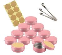 TIANZD 50 Pièces 20 ml Vide Rond Rose Pots en Aluminium Cosmétiques Pot Canettes Bocaux Conteneurs 20ml for Fait Main Bougies Crème Baume Voyage, 3x aluminium cuillère, 50x Étiquettes