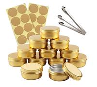 TIANZD 50 Pièces 50 ml Vide Rond Or Pots en Aluminium Cosmétiques Pot Canettes Bocaux Conteneurs 5ml for Fait Main Bougies Crème Baume Voyage, 3x aluminium cuillère, 50x Étiquettes