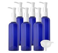 TIANZD 6 Pièces 100ml Bleu Distributeur en Plastique de Bouteilles Vides avec Pompe Blanc pour Cosmétique Huile Démaquillante Savon Lotion Gel Huile Essentielle Voyager