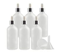 TIANZD 6 Pièces 100ml Flacons en Verre Transparent Mat avec Pipettes, 100 ml Bouteilles Compte-gouttes en Verre Vides avec Bouchon à Vis Argent Pour Les Huiles Essentielles Aromathérapie