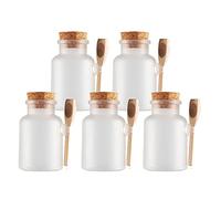 TIANZD 6 Pièces 300ml Mat Transparent Plastique Pots de Sel de Bain Vides avec Bouchon en Liège et Cuillère en Bois Cosmétique Bouteille pour à Décoration Contenants de Rangement de Cuisine