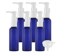 TIANZD 6 Pièces 50ml Bleu Distributeur en Plastique de Bouteilles Vides avec Pompe Blanc pour Cosmétique Huile Démaquillante Savon Lotion Gel Huile Essentielle Voyager