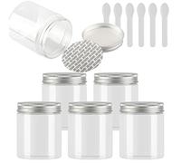 TIANZD 6 Pièces Vides Petit 250 ml Transparent Cosmétique Pot en Plastique avec Couvercle Argent 250 g Pots de Cosmétique Crème de Bouteille Contenant avec 6x Spatules