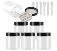 TIANZD 6 Pièces Vides Petit 250 ml Transparent Cosmétique Pot en Plastique avec Couvercle Noir 250 g Pots de Cosmétique Crème de Bouteille Contenant avec 6x Spatules