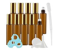 TIANZD Lot de 10, Flacons à Bille pour Huiles Essentielles 10ml - Bouteilles Roll On en Verre Marron Ambre avec Or Bouchon à Vis avec 1x décapsuleur 1x entonnoir 1x pipette