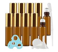 TIANZD Lot de 10, Flacons à Bille pour Huiles Essentielles 5ml - Bouteilles Roll On en Verre Marron Ambre avec Or Bouchon à Vis avec 1x décapsuleur 1x entonnoir 1x pipette