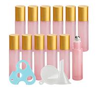 TIANZD Lot de 12, Flacons à Bille pour Huiles Essentielles 10ml - Bouteilles Roll-on en Verre Rose avec Couvercle Or avec Rouleau en Acier Inoxydable (1 décapsuleur et 1 entonnoir)