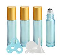 TIANZD Lot de 4, Flacons à Bille pour Huiles Essentielles 10ml - Bouteilles Roll-on en Verre Bleu avec Couvercle Or avec Rouleau en Acier Inoxydable (1 décapsuleur et 1 entonnoir)