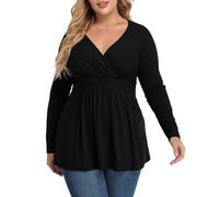 TIANZHU Hauts noirs de grande taille pour femme - Chemise à manches longues - Tunique d'hiver - Col en V - Taille empire - Coupe basse - Vêtement à péplum fluide, A01-noir, 4XL