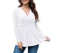 TIANZHU Hauts pour femme - Taille empire - Tunique à manches longues et col en V - Taille 36-54, blanc, S