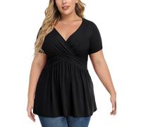 TIANZHU T-shirt décontracté à manches courtes pour femme - Coupe ample - Col en V, 1 Noir, XXXL