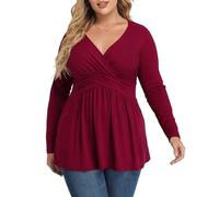 TIANZHU Tops tunique grande taille pour femmes, légère, col en V, manches courtes, avec taille empire, blouse décontractée, 3XL