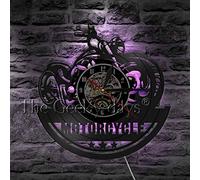 TIANZly Moto Classique 3D Horloge Murale avec éclairage LED Signe de Garage Moto Vintage Vinyle Enregistrement horloges Montre Murale Home Decor