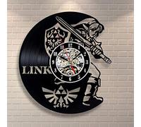 TIANZly Nouveau Art CD Disque Vinyle Horloge Murale Légende De Zelda Montre À La Main Noir Horloge Murale Reloj De Pared Décor Home Design 12 Pouces Horloge Silencieuse