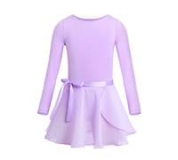 TiaoBug 2Pcs Enfant Fille Justaucorps de Ballet Gym Robe Ensemble de Danse Classique Body Combinaison à Manches Longues avec Tutu Jupe 3-14 Ans Lavande 7-8 Ans