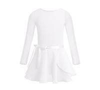 TiaoBug 2Pcs Enfant Fille Justaucorps de Ballet Gym Robe Ensemble de Danse Classique Body Combinaison à Manches Longues avec Tutu Jupe 3-14 Ans Blanc 10-12 Ans