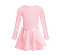 TiaoBug 2Pcs Enfant Fille Justaucorps de Ballet Gym Robe Ensemble de Danse Classique Body Combinaison à Manches Longues avec Tutu Jupe 3-14 Ans Rose Perle 12-14 Ans