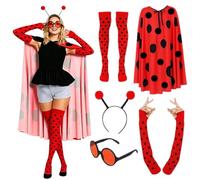 TiaoBug Accessoires D'Animaux Bête Pour Adultes Pièces Costume D'Animal | Chaussettes Élastiques,Ensemble Costume Cape Avec Bandeau Antennes Pour Adultes,D'Animal,Lunettes Soleil Et Coccinelle,Party