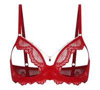 TiaoBug Adulte Soutien Gorge sans Doublure Et À Mamelons Exposés Balconnet sans Bonnets Soutiens Gorge Cupules pour Femmes Soutien Ouvre Soirée Rouge L