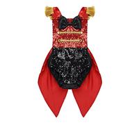 TiaoBug Bébé Déguisement Monsieur Loyal Costume Ringmaster Cirque Body Noël Carnaval Fête Barboteuse Nouveau-né Combinaison à Paillettes Frange Manche Noir & Rouge 18-24 mois