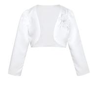 TiaoBug Bébé Fille Boléro Satin Gilet Manche Longue Brodée Fleur Cape Princesse Soirée Mariage Veste de Robe Demoiselle d'honneur Châle Manteau 9 Mois - 9 Ans Blanc 7-8 Ans