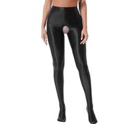 TiaoBug Collant Femme Brillant Collants Ouverte Entrejambe Collants de Danse Classique Legging Sport Yoga Gymnastique Erotique Bas Pole Dance Danse Ballet M-XL Noir C M