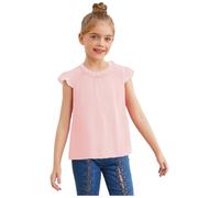 TiaoBug Débardeur d'été sans Manches Enfant Fille T-Shirt Court Crop Top Couleur Unie Chemise Plage Voyage Vacances Haut Décontractée 5-14 Ans Rose Clair 9-10 Ans