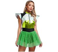 TiaoBug Déguisement Astronaute Femme Combinaison de Cadet Spatiale Métallique Costume Alien Zippé sans Manches Costume Espace Mission Costume Carnaval Halloween S-4XL Vert A L