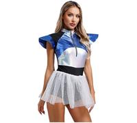 TiaoBug Déguisement Astronaute Femme Combinaison de Cadet Spatiale Métallique Costume Alien Zippé sans Manches Costume Espace Mission Costume Carnaval Halloween S-4XL Argenté S