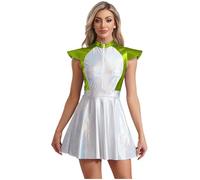 TiaoBug Déguisement Astronaute Femme Combinaison de Cadet Spatiale Métallique Zippée sans Manches Costume Alien Espace Costume Carnaval Halloween Mascarade Fête S-4XL Vert XXL