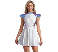 TiaoBug Déguisement Astronaute Femme Combinaison de Cadet Spatiale Métallique Zippée sans Manches Costume Alien Espace Costume Carnaval Halloween Mascarade Fête S-4XL Bleu S