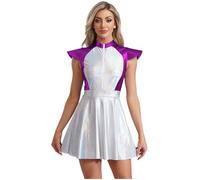 TiaoBug Déguisement Astronaute Femme Combinaison de Cadet Spatiale Métallique Zippée sans Manches Costume Alien Espace Costume Carnaval Halloween Mascarade Fête S-4XL Violet 4XL