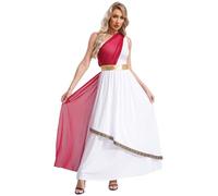 TiaoBug Déguisement Déesse Romaine Femme Costume Toge Déesse Grecque sans Manches Robe Médiévale Déesse Grecque Costume Halloween Carnaval Fêtes S-4XL Bourgogne M