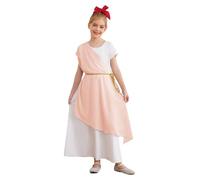 TiaoBug Enfant Fille Costume Déesse Grecque Déguisement Toge Romaine Grec Robe Médiévale Princesse Romaine Costume Carnaval Halloween Fêtes 5-16 Ans Orange clair 15-16 ans