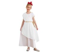 TiaoBug Enfant Fille Costume Déesse Grecque Déguisement Toge Romaine Grec Robe Médiévale Princesse Romaine Costume Carnaval Halloween Fêtes 5-16 Ans Blanc 15-16 ans