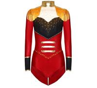 TiaoBug Enfant Fille Déguisement Cirque Ringmaster Cosplay Monsieur Loyal Costume Carnaval Halloween Frange Paillettes Justaucorps Gymnastique Spectacle Fête 5-16 Ans Burgundy 7-8 ans