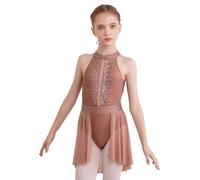 TiaoBug Enfant Fille Justaucorps de Gymnastique Paillette Robe Danse Lyrique Classique Robe de Patinage Artistique Léotard Ballet Latine Jazz Tango Dancewear 5-14 Ans Café H 5-6 ans