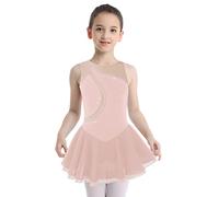 TiaoBug Enfant Fille Justaucorps de Gymnastique Paillette Robe Danse Lyrique Classique Robe de Patinage Artistique Léotard Ballet Latine Jazz Tango Dancewear 5-14 Ans Rose A 5-6 ans