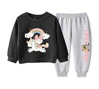 TiaoBug Enfant Fille Licorne Ensembles de Sport Survêtement Jogging Coton Sweat-Shirt à Manche Longue Pantalon Tenues Hiver Printemps Casual 5-12 Ans Black&Grey A 3-4 ans