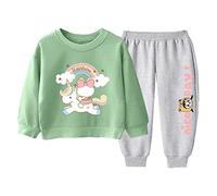 TiaoBug Enfant Fille Licorne Ensembles de Sport Survêtement Jogging Coton Sweat-Shirt à Manche Longue Pantalon Tenues Hiver Printemps Casual 5-12 Ans Green&Gray A 5-6 ans