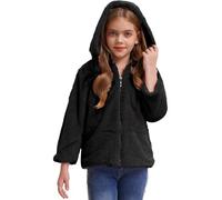 TiaoBug Enfant Fille Manteau Fausse Fourrure Ours Veste Peluche Zippée Sweat à Capuche Blouse Chemisier Blousons Veste Chaud Hiver Cardigan Anniversaire Fête 5-14 ans A Noir 11-12 ans