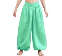 TiaoBug Enfant Fille Pantalon Danse du Ventre Classique Satin Pantalons Danse Orientale Indienne Harem Pantalon Yoga Sarouel Costume Belly Dance Performance 5-16 Ans Vert Clair 9-10 Ans