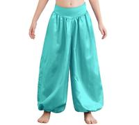 TiaoBug Enfant Fille Pantalon Danse du Ventre Classique Satin Pantalons Danse Orientale Indienne Harem Pantalon Yoga Sarouel Costume Belly Dance Performance 5-16 Ans Bleu Clair 11-12 Ans