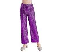 TiaoBug Enfant Fille Pantalon de Danse Pantalon Large Jambe à Paillettes Brillant Pantalon de Disco Jazz Hip-hop Latine Casual Costume Spectacle Dancewear 5-16 Ans Violet A 11-12 Ans