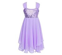 TiaoBug Enfant Fille Robe Danse Asymétrique Robe Danse Lyrique Contemporaine Tenue de Patinage Artistique Justaucorps Gymnastique Ballet Dancewear 2-16 Ans Lavande 6 Ans
