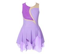 TiaoBug Enfant Fille Robe Danse Classique Asymétrique Justaucorps Gymnastique Paillette sans Manches Robe Patinage Artistique Competition Dancewear 5-16 Ans Violet F 13-14 ans
