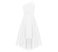 TiaoBug Enfant Fille Robe Princesse Soirée à Perles Une Épaule Plissé Robe Demoiselle d'honneur Mariage Cérémonie Robes de Bal Carnaval Fête 6-16 Ans Ivory 13-14 Ans