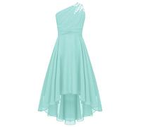 TiaoBug Enfant Fille Robe Princesse Soirée à Perles Une Épaule Plissé Robe Demoiselle d'honneur Mariage Cérémonie Robes de Bal Carnaval Fête 6-16 Ans Menthe Verte 7-8 Ans