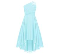 TiaoBug Enfant Fille Robe Princesse Soirée à Perles Une Épaule Plissé Robe Demoiselle d'honneur Mariage Cérémonie Robes de Bal Carnaval Fête 6-16 Ans Light Blue 5-6 Ans